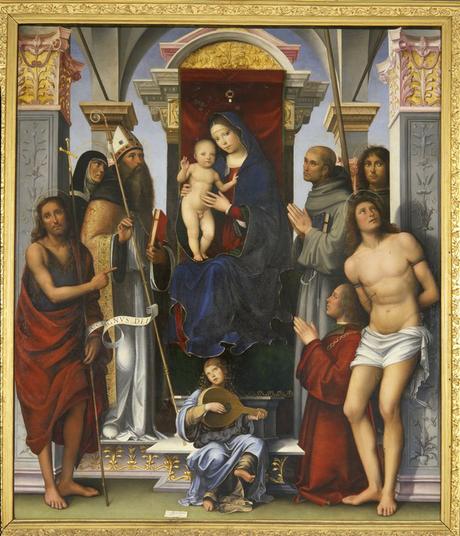 SVDS 1490 Raibolini Francesco Agostino, Francesco, Procolo, Monica, Giovanni Battista, Sebast,Pala Felicini Pinac Nazionale, Bologna