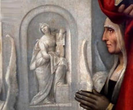 1517 Garofalo Madonna del Pilastro Garofalo giovanni-battista-gerolamo-francesco-di-assisi-san-antonio-donor Ludovica Trotti detail