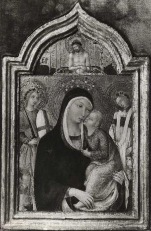 1440-80 Sano di Pietro, Madonna con Bambino tra santi e donatore coll priv