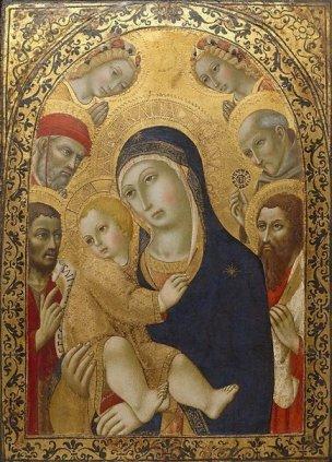 1450-80 Sano di Pietro Madonna and Child with Saints Jerome, John the Baptist, Bernardino and Bartholomew Art Gallery of New South Wales Sidney
