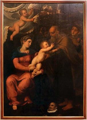 1530-50 Menzocchi Francesco Sacra Famiglia con santo Stefano e donatore Pinacoteca Civica, Forlì chiesa di San Giacomo Apostolo dei Domenicani