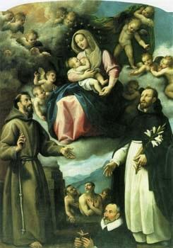 1590-1610 Fabrizio Santafede Madonna delle Grazie S. Francesco Domenico angeli, anime purganti e committente Chiesa di S. Domenico, Ruvo di Puglia