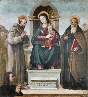 1522 Piccinelli Andrea, Madonna con Bambino in trono tra san Francesco d'Assisi, sant'Antonio Abate e donatore Museo di Arte Sacra, Certaldo