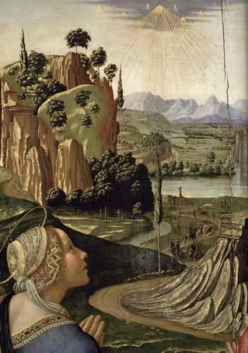 1492 ca Ghirlandaio_Christ_in_Heaven_with_Four_Saints_and_a_Donor Pinacoteca Comunale, Volterra detail girafe
