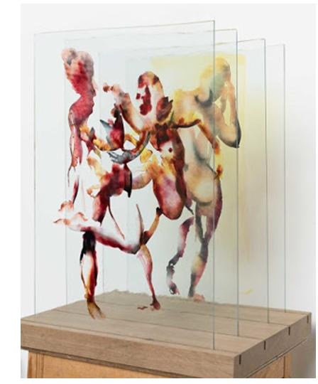 Eric Fishl Dancers, 2017, peinture sur verre sur socle de bois 49 x 45 X 34