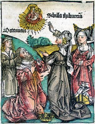 1493 Nuremberg_Chronicle_-_Tiburtine_Sibyl_ planche XCIII