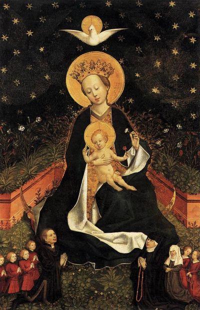 1450 Maitre de 1456 Cologne _Madonna_on_a_Crescent_Moon_in_Hortus_Conclusus gemaldegalerie