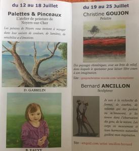 Programme estival expositions  « La Chapelle » Noyers sur cher Juin Juillet Août Septembre 2019