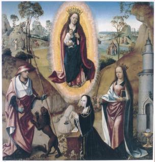 1500-24 Mary with child in a mandorla, SS Hieronymus and Barbara with a founder coll priv
