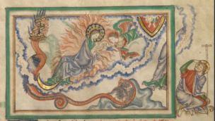 1255-60 Anglais getty museum Ms. Ludwig III 1 (83.MC.72) fol 20r The Woman Clothed in the Sun