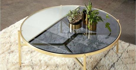 stanley coffee table coffee table smoked rippled glass and brass