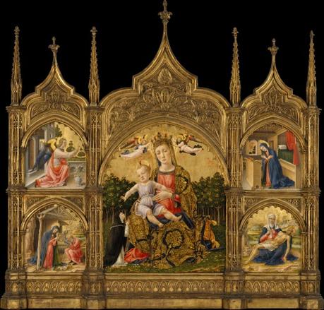 4-2 Le donateur-souris : seul, à gauche 1465 Vivarini The Madonna of Humility (member of the Dominican Order), the Annunciation, the Nativity, and the Pieta MET