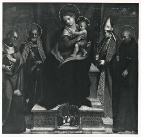 1522 Sabatini Andrea, Madonna con Bambino in trono tra santi e donatore coll priv
