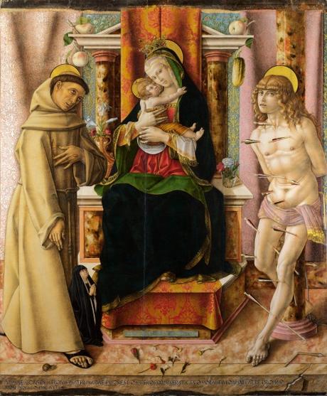 4-2 Le donateur-souris : seul, à gauche 1491 Crivelli Saints Francis and Sebastian avec donatrice Oradea Becchetti, National Gallery