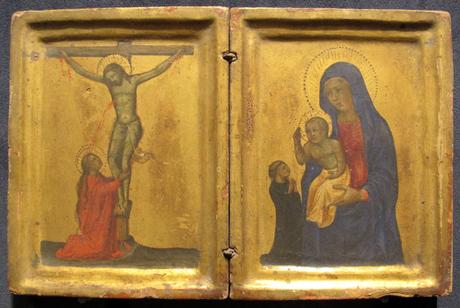 4-2 Le donateur-souris : seul, à gauche 1400-49 Ventura di Moro attr Cristo crocifisso con santa Maria Maddalena, Madonna con Bambino e donatore Capodimonte, Napoli