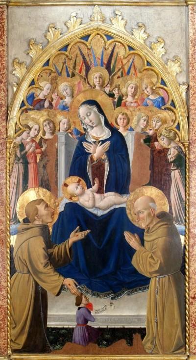 1458 Nicolo Alunno Madonna dei Consoli Francesco d'Assisi, san Bernardino da Siena Pinacoteca comunale, Deruta