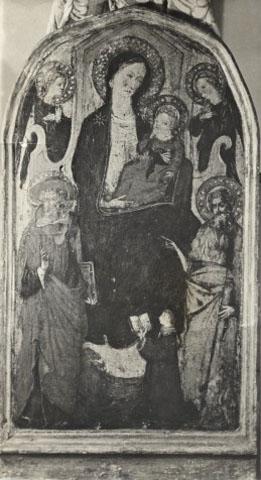 1420-60 Ventura di Moro, Madonna con Bambino in trono, san Girolamo, san Giovanni Battista, angeli e donatore coll priv