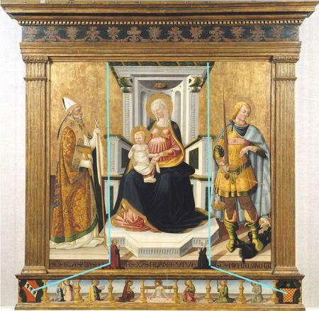 1475 Neri di Bicci, san Biagio, san Michele Arcangelo e donatori, Montreal Museum of Fine Arts schema