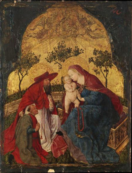 1450 ca Virgin and Child with a Donor Presented by Saint Jerome, Master of the Munich Bavarian pannels MET