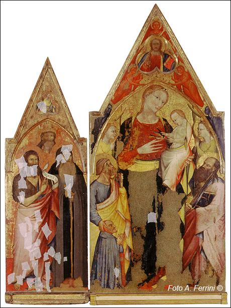 1386 Giovanni del Biondo pala d'altare della Pieve di Romena donatore piovano Jacopo di Mandrioli per remedio, oggi nella Propositura di Pratovecchio,