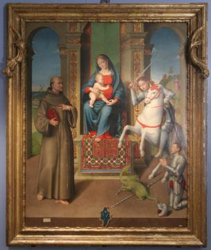 1531 Longhi Luca, Francesco d'Assisi, san Giorgio e il donatore Antonello Zampeschi Pinacoteca Civica, Santarcangelo di Romagna