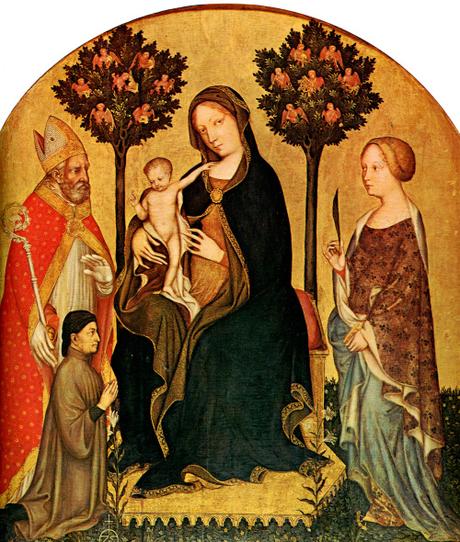 1395 Gentile_da_Fabriano_-_Mary_Enthroned_with_the_Child,_Saints_and_a_Donor_-_Gemaldegalerie Berlin