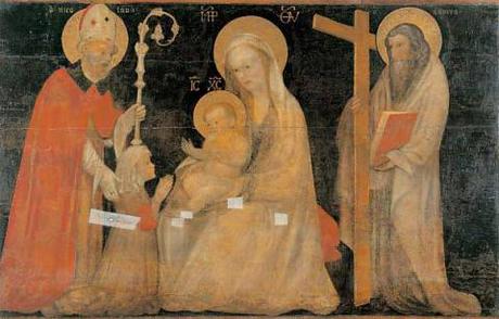 1400-99 Giovanni Badile attr Pala della Levata Madonna con Bambino tra san Nicola di Bari, sant'Andrea e la committente Museo di Castelve