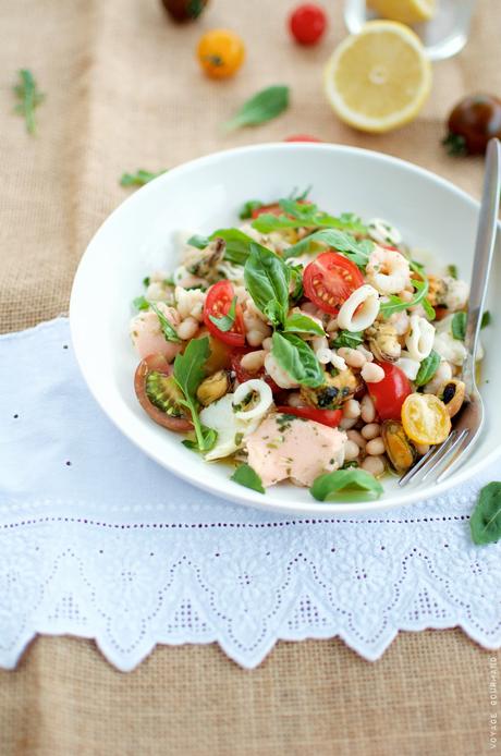 Salade de haricots et fruits de mer à l’italienne