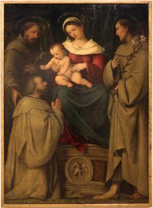 _SVDS 1528-29 Romanino San Francesco, Sant'Antonio da Padova e un donatore, Pinacoteca del Castello Sforzesco Milan