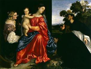 SVDS 1512-16 Titian_Madonna_and_Child_with_Sts_Catherine_and_Dominic_and_a_Donor Fondazione Magnani-Rocca Mamiano