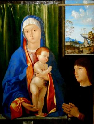 VD 1500-10 Antonio Solario Virgin Mary with Child and donor ,Naples, Capodimonte Museum