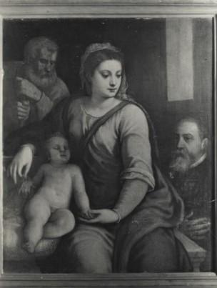 Anonimo veneziano sec. XVI, Sacra Famiglia con donatore loc inconnue