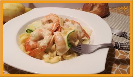 Tagliatelles sauce courgette et crevettes au citron Tagliatelles sauce courgette et crevettes au citron