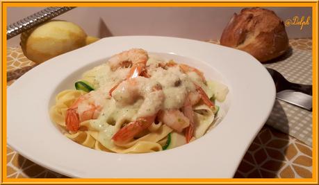 Tagliatelles sauce courgette et crevettes au citron Tagliatelles sauce courgette et crevettes au citron
