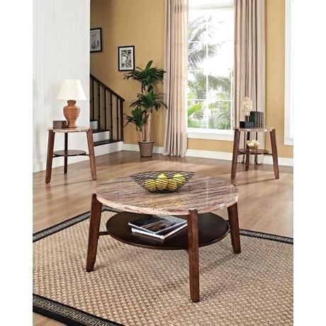 marble coffee table sets shop dark oak faux marble coffee end tables 3 piece set free shipping today overstock