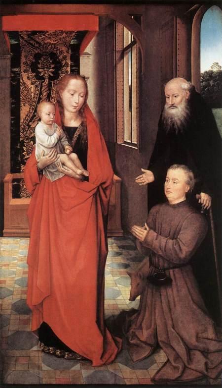 1472 Hans_Memling_-_Virgin_and_Child_with_St_Anthony_the_Abbot_and_a_Donor_-_WGA14849 Musee des Beaux-Arts du Canada