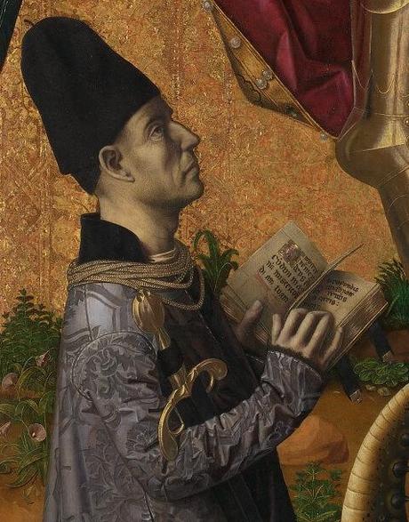 1468 San Michele trionfa sul diavolo. Bartolome Bermejo National Gallery detail