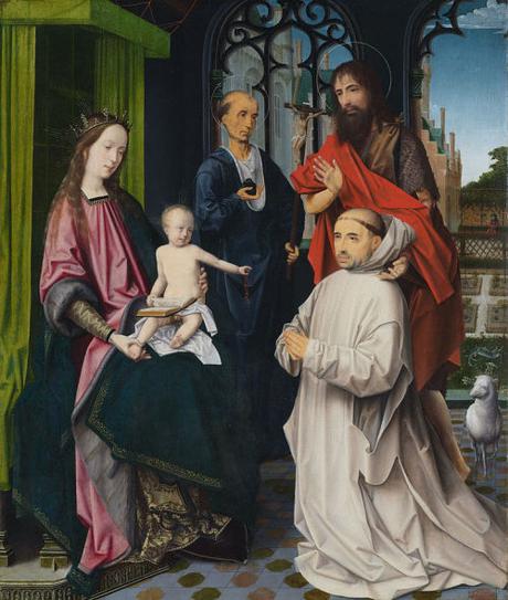 1510 Jan Provoost with_Sts_Jerome_and_John_the_Baptist_and_a_kneeling_Carthusian_monk__Jan_Provoost attributed Rikj