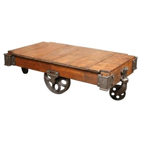 industrial coffee table cart vintage industrial rustic wood cast iron factory coffee table rolling cart for sale