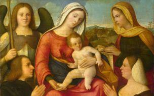 1500-25 Francesco_Bissolo_Virgen_con_san Michel Veronique_National_Gallery