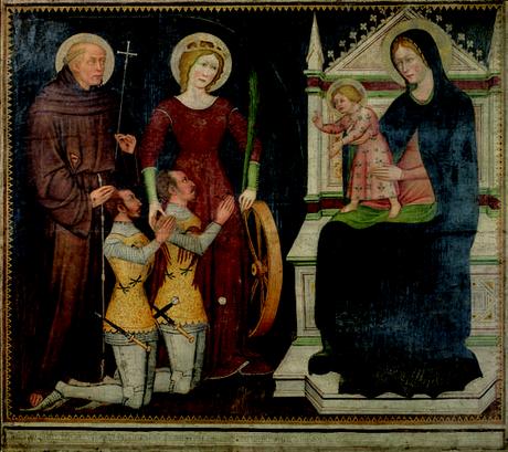 1382 Maestro di San Nicolo ai Celestini - Madonna con Bambino in trono con Santi e devoti -Accademia Carrara Bergame