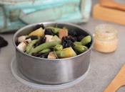 Salade haricots verts, pommes terre, tofu fumé, pruneaux olives