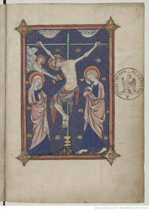 1311 La somme le Roi, ecrite par Lambert le petit Crucifixion Gallica Bibliotheque de l'Arsenal, Ms 6329, f2r