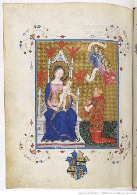 1385 ca Lombard illumination of Madonna and Child with donor, BNF ms. lat. 757, fol. 109v
