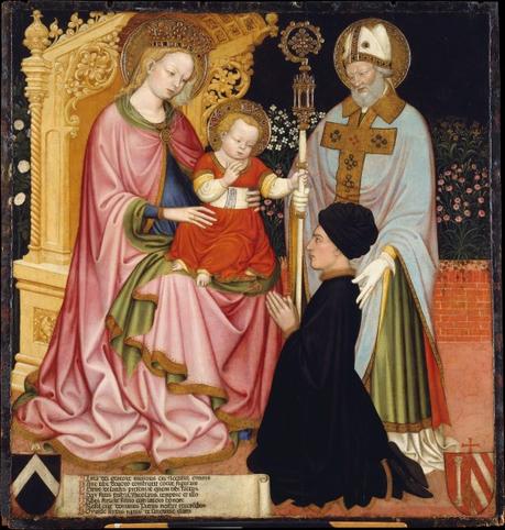 1420-30 Master GZ Madonna and Child with the Donor, Pietro de Lardi Presented by Saint Nicholas, MET