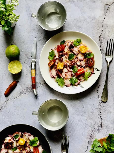 Salade Ourite : salade mauricienne ensoleillée de poulpe revisitée en Carpaccio ! Salade Ourite : salade mauricienne ensoleillée de poulpe revisitée en Carpaccio !