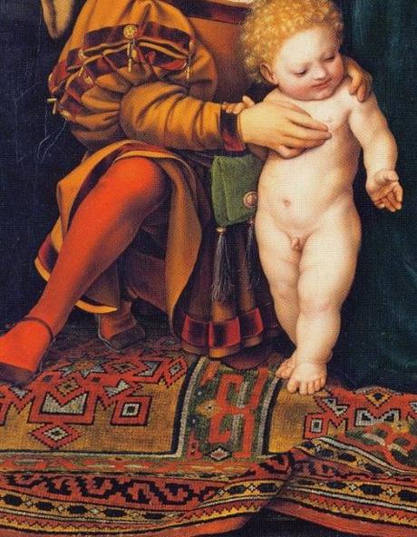 1525-26 and 1528 Darmstadt_Madonna,_by_Hans_Holbein_the_Youngercoll priv detail