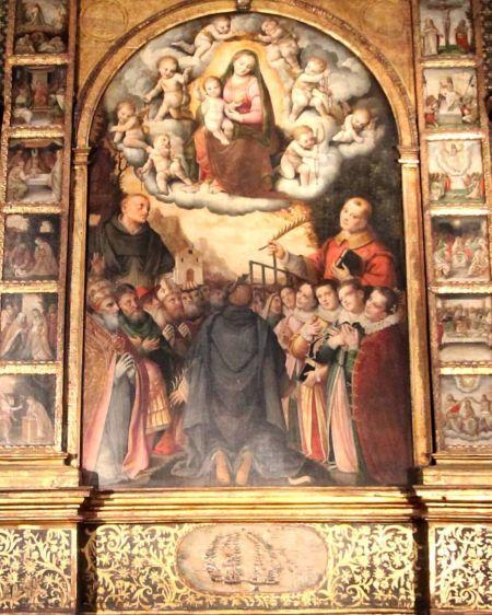 1579 Lanino Madonna del Rosario con sainti e devoti Basilica di San Lorenzo Mortara