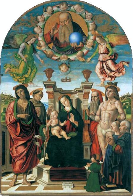 1489 Giovanni Santi Palla Buffi The Madonna and Child Enthroned with Saints Palazzo Ducale, Urbino