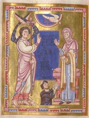1161-71 Annonciation avec le donateur abbe Walther Breviaire de Michelsbeuern BSB Clm 8271 Munchen, Bayerische Staatsbibliothek